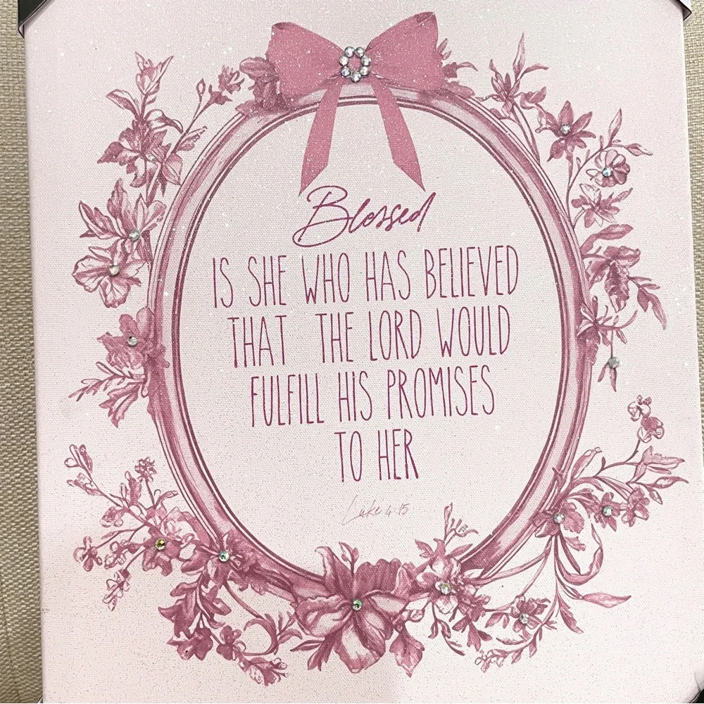 NEW Design District Miami Art Studio Pink Luke 1:45 Blessed Scripture Canvas Art